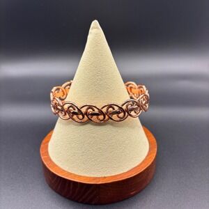 Copper Tone Celtic Knot Infinity Loop Open Cuff Bracelet Rose Gold Tone Polish